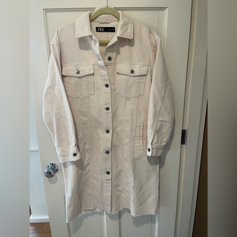 NWOT ZARA Ivory Corduroy Shirt Dress / Jacket. Size S